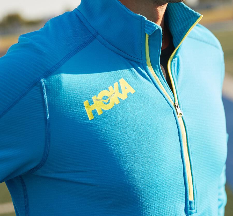 Top Hoka One One Hombre - 1/2 Cremallera Midlayer - Azules - XFP564798